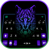 Cool Neon Blue Wolf Keyboard Background Apk